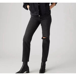 Levi's Wedgie Straight Black Jean, Button Fly, 26 x 26, Distressed